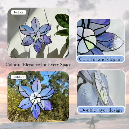 Stained Glass Window Hanging - Purple Flowers Stain Glass Decoration Sun Catchers Indoor Window,Floral Suncatcher Gift for Mom Grandma Nana Aunt