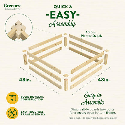 Greenes Fence Original Pine Raised Garden Bed, 4' x 4' x 10.5" - Made in USA with American Pine