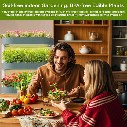 Lyfreen Smart Hydroponics Growing System Kit, 4-Tier Indoor Herb Garden with LED Grow Light & Timer, Vertical Hydroponic Tower for 64 Plants, 36L Self-Watering System for Herbs & Vegetable