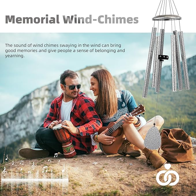 Wind-Chimes-Outdoor-Deep-Tone, Large Soothing Melodic Tones Windchimes, Wind Chimes for Outside, Memorial Wind Chimes Best Gift for Mom Women Grandma Neighbors(32" Silver Coated Aluminum)