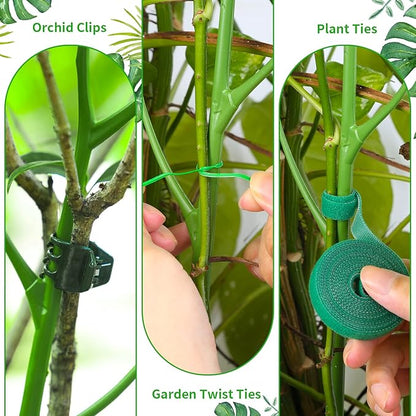 6 Pack 27.56" Detachable Twig Plant Support Stakes Set, Blends in to Plant, Branch Plant Sticks with Orchid Clips Twist Plant Ties, Twig Trellis for Indoor Outdoor Plants Potted Plants Flower