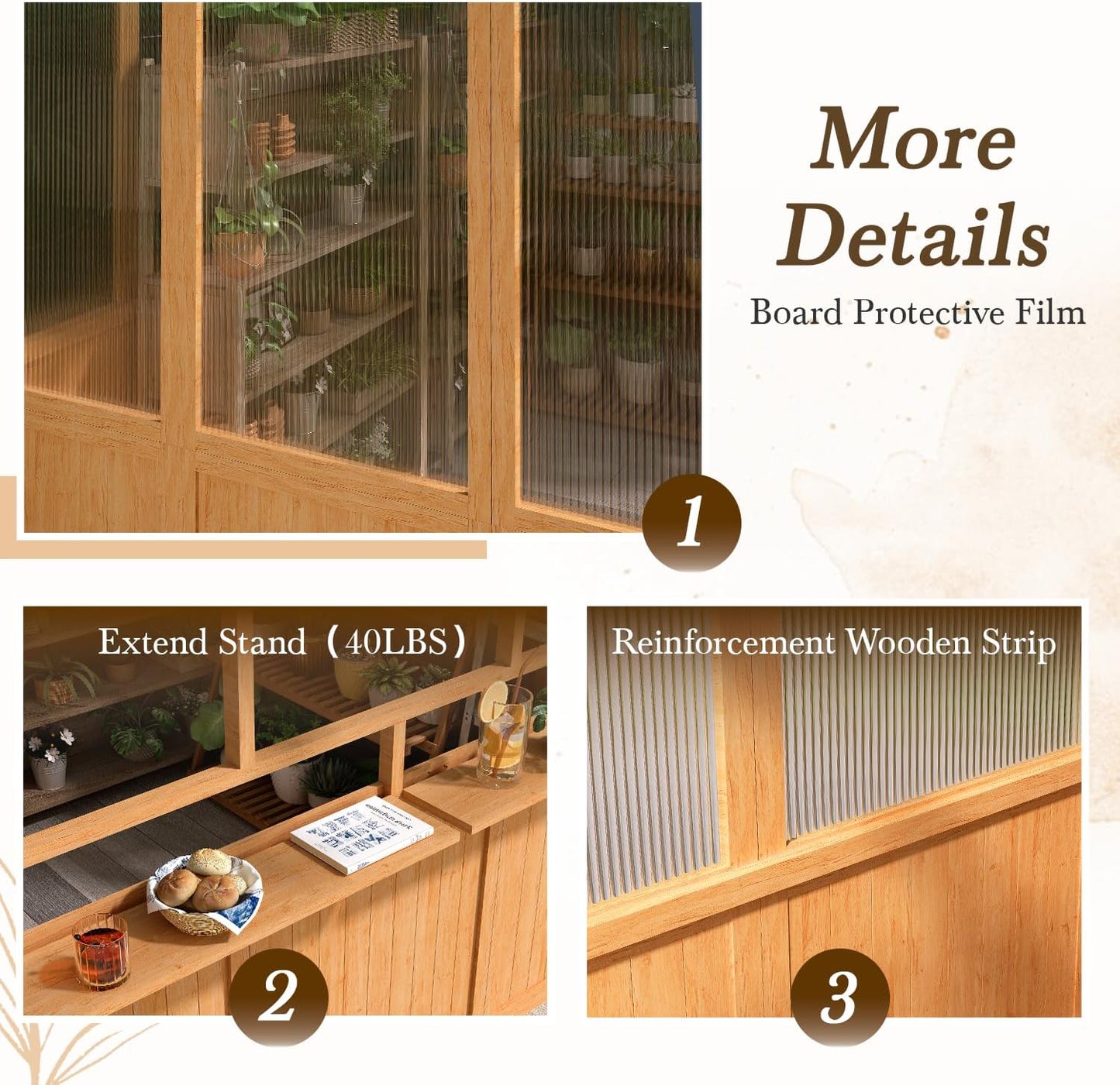 U-MAX 6x10 Ft Wood Greenhouse for Outdoors with Openable Window & Lockable Door, Heavy Duty Lean to Walk in Greenhouse with Polycarbonate Panel for Outside, Garden and Backyard