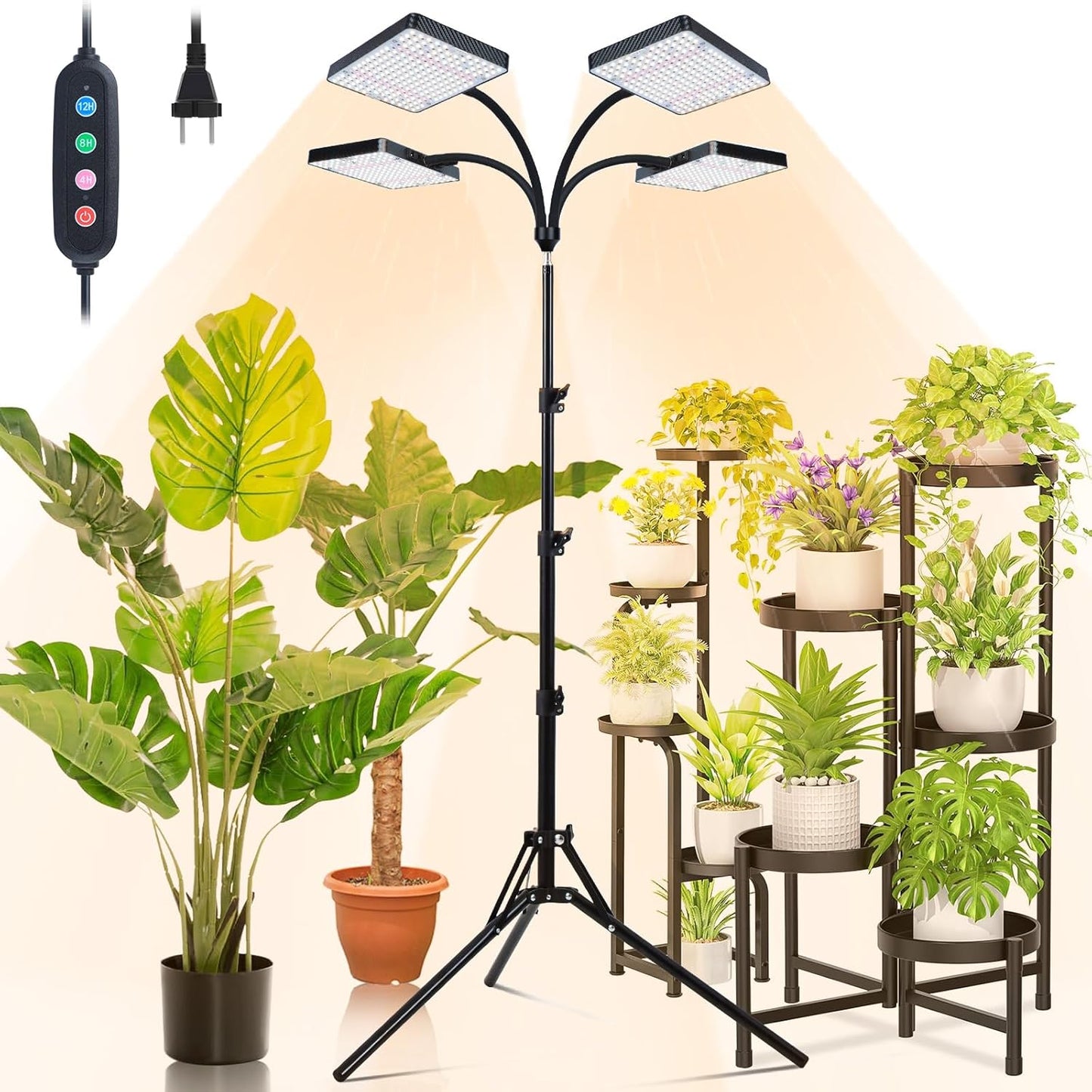 Grow Light with Stand, Orchbloom Grow Lights for Indoor Plants 100W, Natural Sunlight Full Spectrum Plant Growing Lamps for Houseplants & Bonsai Tree, 4/8/12 Hr Timer Plant Light Auto On/Off Everyday