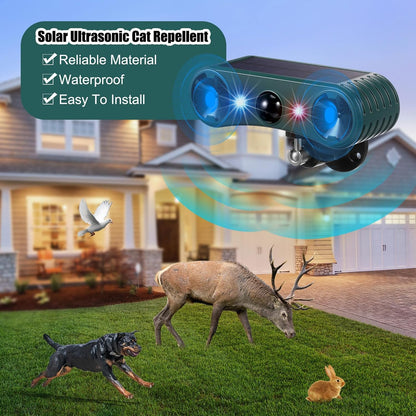 Qualirey 2 Pack Solar Ultrasonic Animal Repellent Outdoor Waterproof Nocturnal Animal Deterrent with Adjustable Motion Sensor Alarm Flashing Light Repel Raccoon Cat Dog Fox Deer for Yard Garden Lawn
