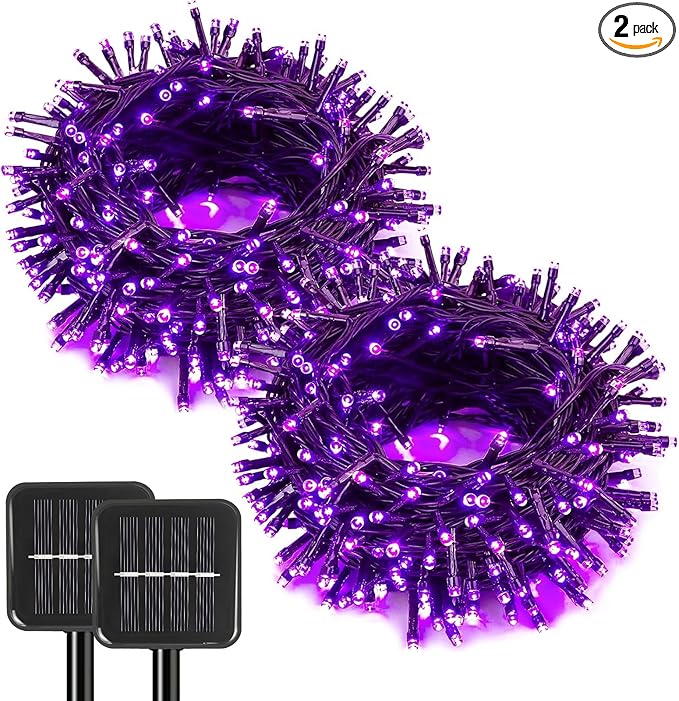 2 Pack Solar String Lights Outdoor, 200 LED Extra-Long 78 FT Solar Lights Outdoor with 8 Lighting Modes, IP65 Waterproof for Halloween, Garedn, Xmas, Balcony, Wedding, Party (Purple)