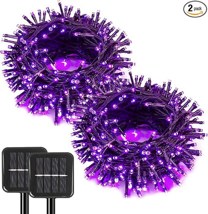 2 Pack Solar String Lights Outdoor, 200 LED Extra-Long 78 FT Solar Lights Outdoor with 8 Lighting Modes, IP65 Waterproof for Halloween, Garedn, Xmas, Balcony, Wedding, Party (Purple)