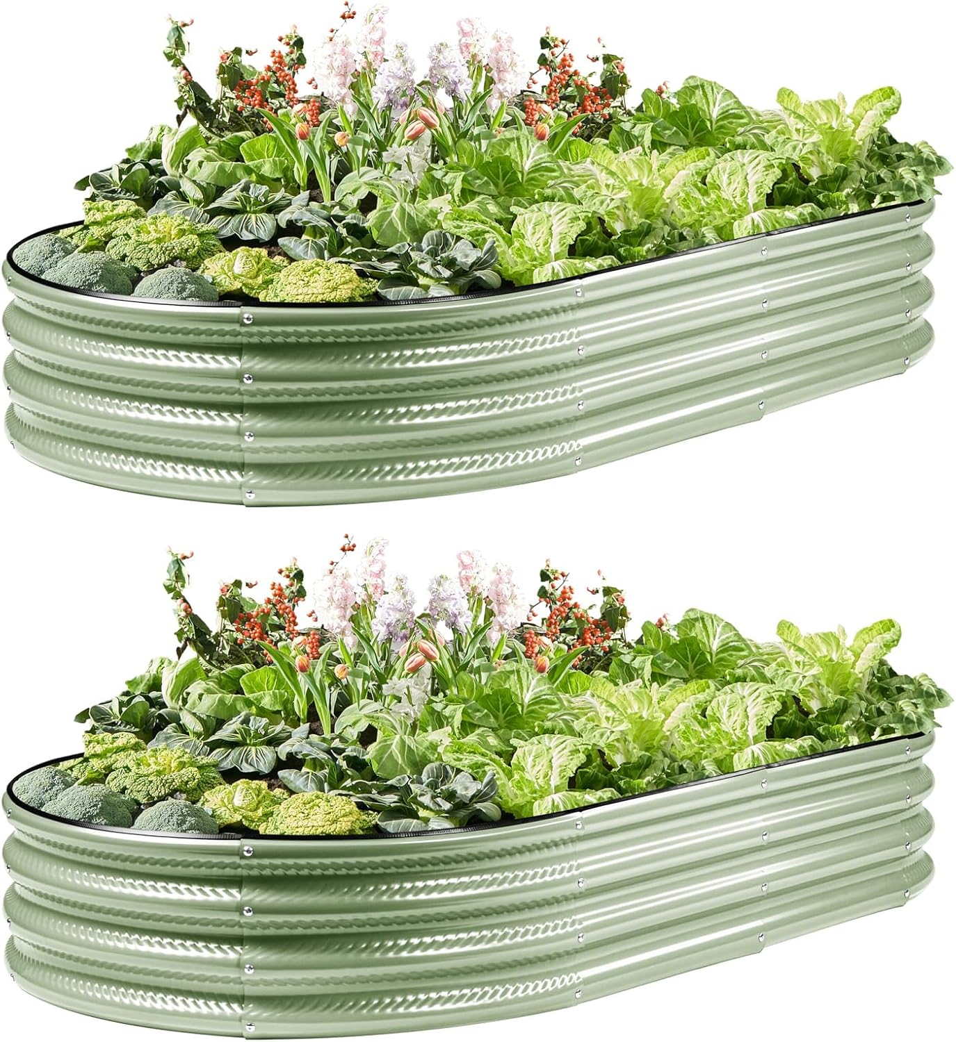 2 Pack Raised Garden Bed Kits, 4x2x1FT Green Oval Galvanized Outdoor Planter Beds, Easy Assembly Metal Raised Bed for Vegetables, Flowers & Herbs