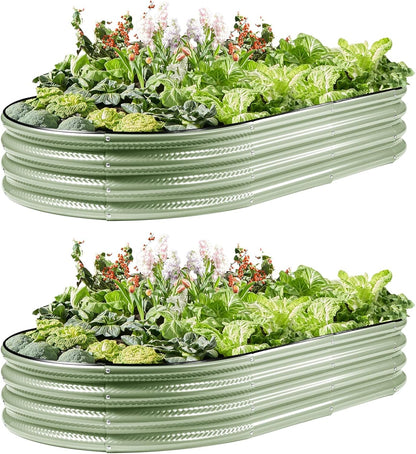 2 Pack Raised Garden Bed Kits, 4x2x1FT Green Oval Galvanized Outdoor Planter Beds, Easy Assembly Metal Raised Bed for Vegetables, Flowers & Herbs
