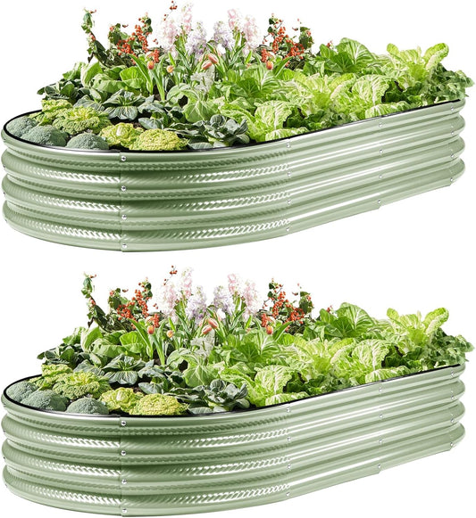 2 Pack Raised Garden Bed Kits, 4x2x1FT Green Oval Galvanized Outdoor Planter Beds, Easy Assembly Metal Raised Bed for Vegetables, Flowers & Herbs