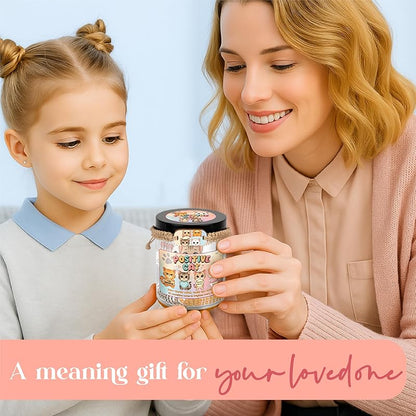 Positive Cat Jar - 60 Affirmation Cards With Cat Bracelet, Emotional Support Cat, Cat Themed Gifts, Stress Relief & Against Anxiety Cards, Cat Gifts, Cat Lover Gifts For Women, Teen Girl Gifts