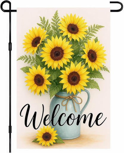 Garden Flags 12x18 Inch Halloween Garden Flag Double-Sided Sunflower Bouquet Welcome Fall Outdoor Yard Sign Porch Lawn Decor Seasonal Autumn Flowers Thanksgiving Decor