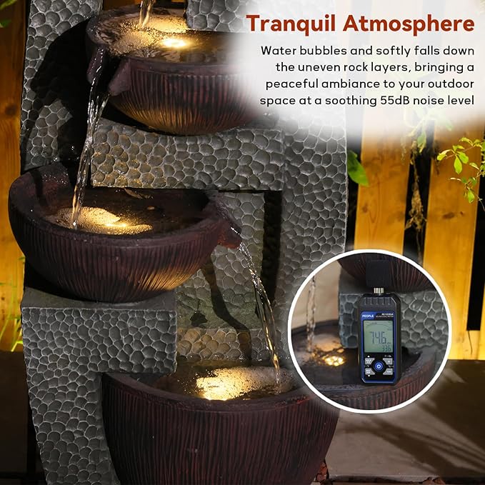 47.5" H Water Fountain Outdoor with LED Lights & Pump, 5-Tier Cascading Outdoor Fountain for Garden,Patio,Porch,Backyard,Home Art Decor Gifts for Housewarming