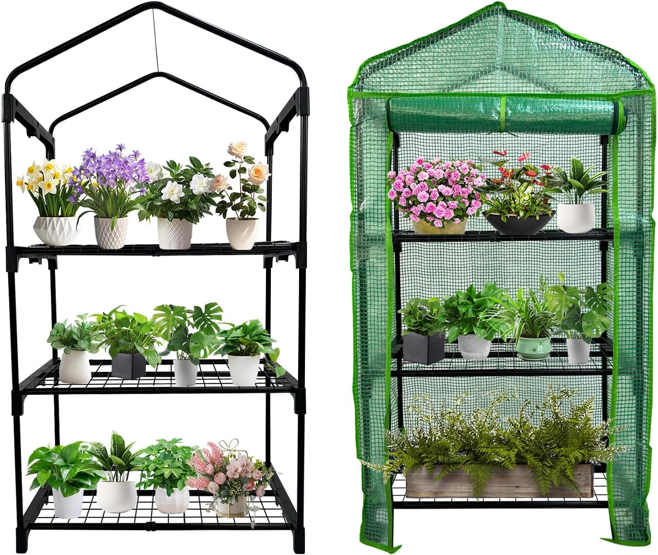 3 Tier Mini Indoor Greenhouse,27"x19"x49" GreenHouses with Clear PE Cover and Roll-Up Zipper Door,Plastic Green House for Indoors Grow Tent&Garden greenhouses for Outdoors