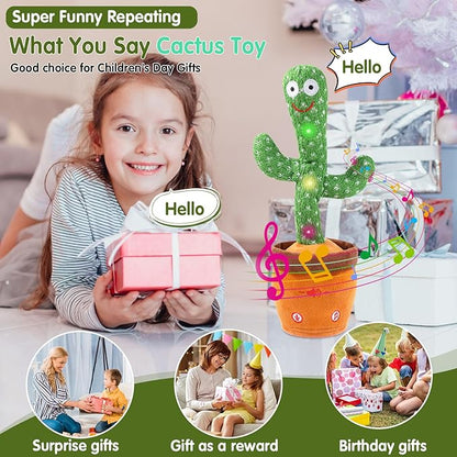 MIAODAM Dancing Talking Cactus Toy for Baby Toddler, Colorful Glowing Repeating What You Say, Singing Talking Toy 120 Pcs Songs for Baby Dancing Cactus Mimicking Toys