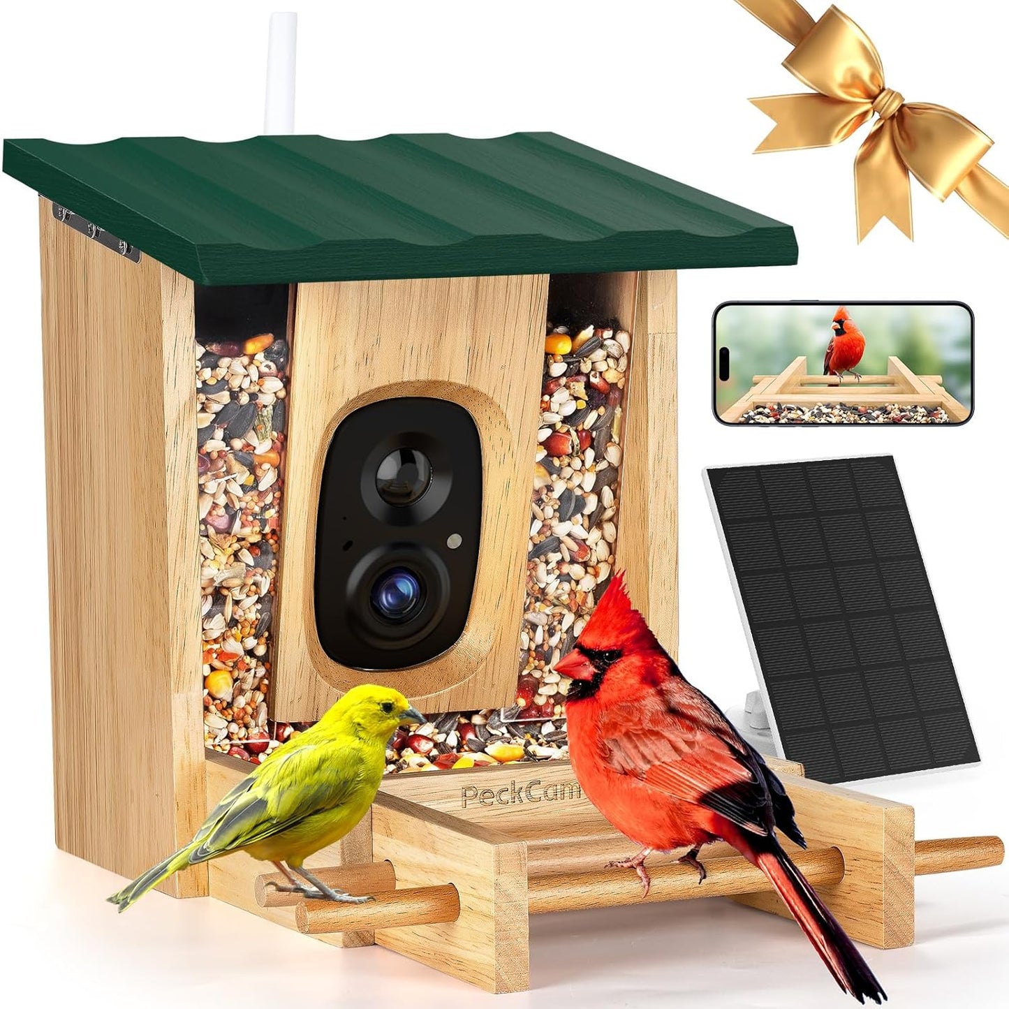 PeckCam® Bird Feeder with Camera - 4MP 2K Live AI Bird Species Identification Instant Arrival Alerts - Smart Cameras Birds Feeders Solar Powered Birdwatching Gift for Birdlover Mom Dad, 2.4GHz WiFi