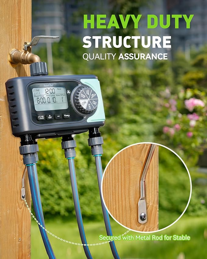 RAINPOINT Sprinkler Timer, 4 Outlets Hose Timers, 4 Zone Water Timer for Watering with Rain Delay/Manual/Automatic Timed Irrigation Controller System for Lawn