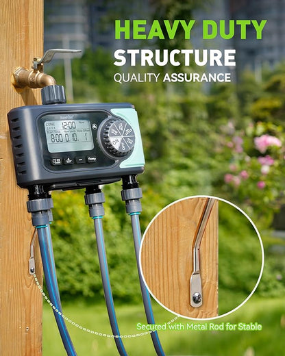 RAINPOINT Sprinkler Timer, 4 Outlets Hose Timers, 4 Zone Water Timer for Watering with Rain Delay/Manual/Automatic Timed Irrigation Controller System for Lawn