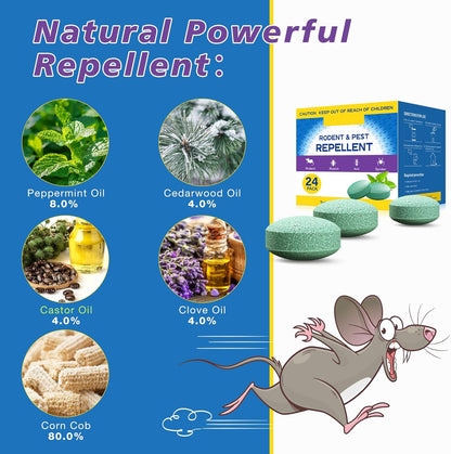 Mouse Rodent Repellent, 24 Pack Mouse Repellent Balls - Peppermint Lemon Oil Mice Repellent for Squirrel Rats Spider Pests, Mice Repellent for Indoor/Outdoor Use - Natural Mouse Deterrent & Pet Safe