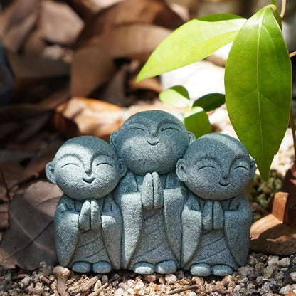 OwMell 3 Japanese Jizo Statue Stone Japanese Buddha Jizo Monk Statue Figurine Memorial Statue Aquarium Decoration Garden Outdoor Ornament 3" - Smiling