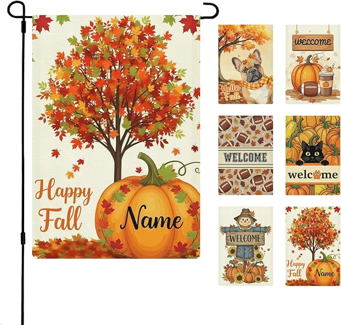 Custom Fall Pumpkin Garden Flag for Outdoor Personalized Thanksgiving Autumn Yard Flags Decor Customized Flag Add Your Own Picture/Text House Lawn Banner Double Sided Home Wall Decoration 12.5x18 28x40