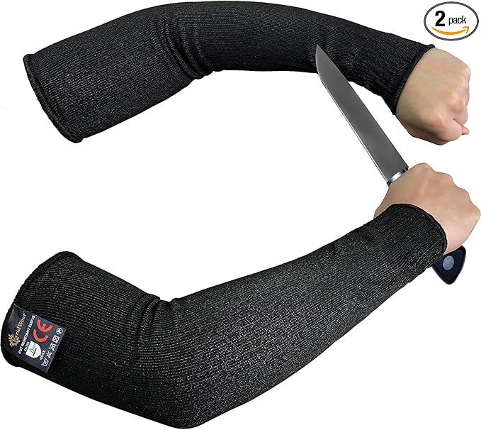 Evridwear Protective Arm Sleeves Cut Resistant Farmers Sleeves for Men Work, Gardening, Farming, Arm Protectors for Thin Skin and Bruising (Large, Black No Thumb Hole)