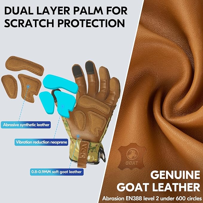 Vgo... 1Pair Gardening Gloves for Women, Goatskin leather Thorn Proof Working Gloves for Weeding, Digging, Raking, Pruning and Planting,Touchscreen (M,Light Green,GA7471)