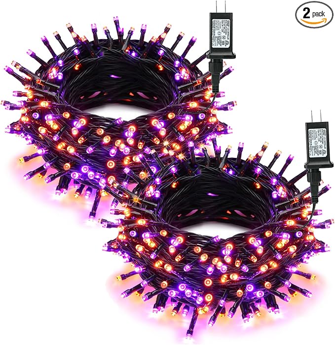 Brizled 2 Pack Purple & Orange Halloween Lights, 95.14ft 240 LED Halloween Lights String Connectable with Timer, 8 Modes Outdoor Orange Light, Plugin Mini Light for Tree Garden Indoor Decor