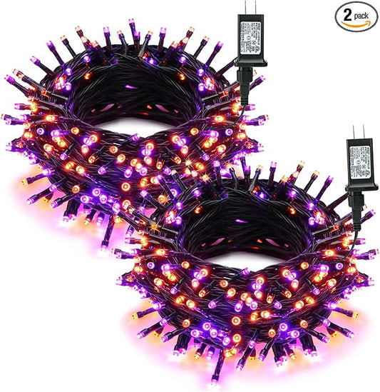 Brizled 2 Pack Purple & Orange Halloween Lights, 95.14ft 240 LED Halloween Lights String Connectable with Timer, 8 Modes Outdoor Orange Light, Plugin Mini Light for Tree Garden Indoor Decor