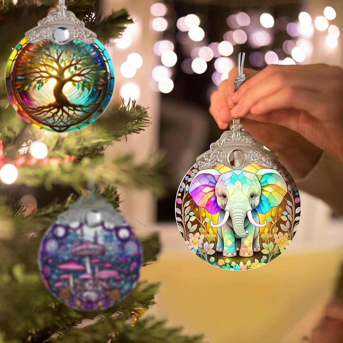 Stained Glass Suncatcher, Jocidea Elephant Ornament, Christmas Ornaments, Holidays Ornaments, Christmas Tree Decor, Elephant Decor for Home, Elephant Gifts