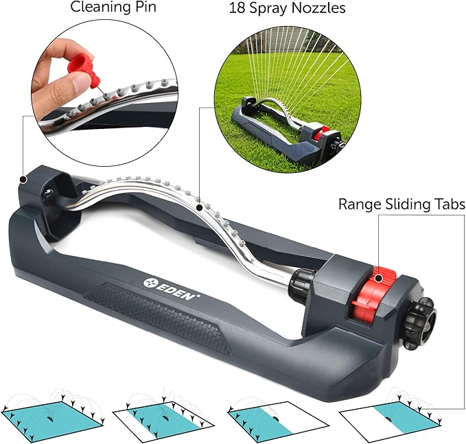 Eden 96214 Sprinkler,18 Precision Nozzles, Range Control, Lawn & Garden Watering W/Quick Connect Starter Set