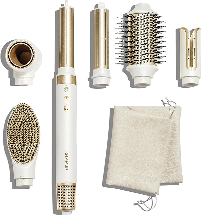 GLAMUP® 6 in 1 Hot Air Styler, Tight Grip, Powerful High Speed Dryer, Volumizer, Blow Dryer Brush, Curling Volumizing Hair Styler Gift Set with Travel Bag