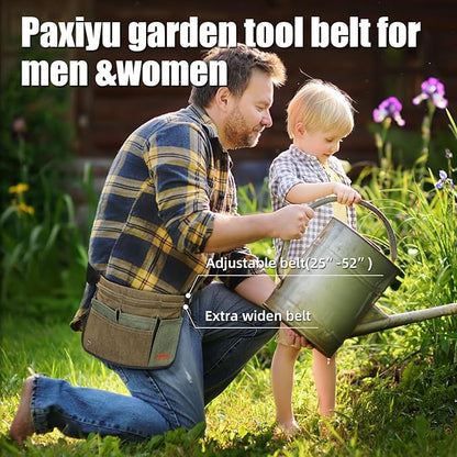 Garden Tool Belt for Men & Women, Denim Wide Adjustable 5-Pocket Waist Garden Apron - Heavy Duty Tool Pouch for Gardening, DIY, Carpenter, Woodworking, Painting, Seamstress, and Crafts (Green)