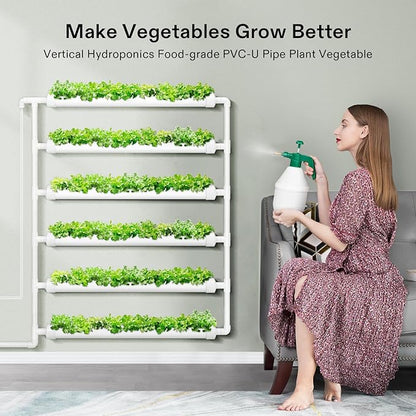 VIVOSUN Hydroponic Grow Kit, 54 Plant Sites 6 Food-Grade PVC-U Pipes Hydroponics Planting System with Water Pump, Pump Timer, Nest Basket and Sponge for Leafy Vegetable