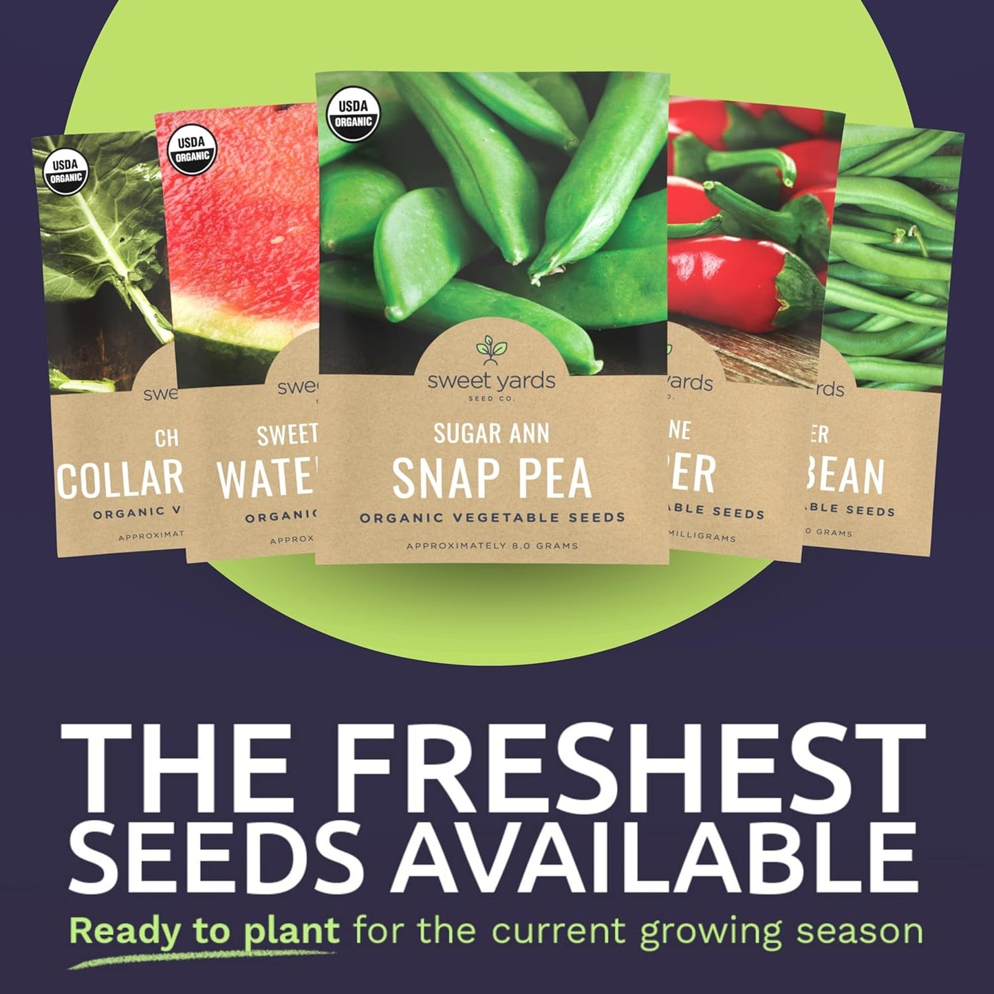 Organic Southern Garden Seeds Variety Pack - 10 Individual Packs - 2025 Season - Sugar Ann Snap Pea, Sweet Crimson Watermelon and More! for Indoor & Outdoor Planting (Non-GMO, Certified Organic)