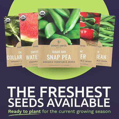 Organic Southern Garden Seeds Variety Pack - 10 Individual Packs - 2025 Season - Sugar Ann Snap Pea, Sweet Crimson Watermelon and More! for Indoor & Outdoor Planting (Non-GMO, Certified Organic)