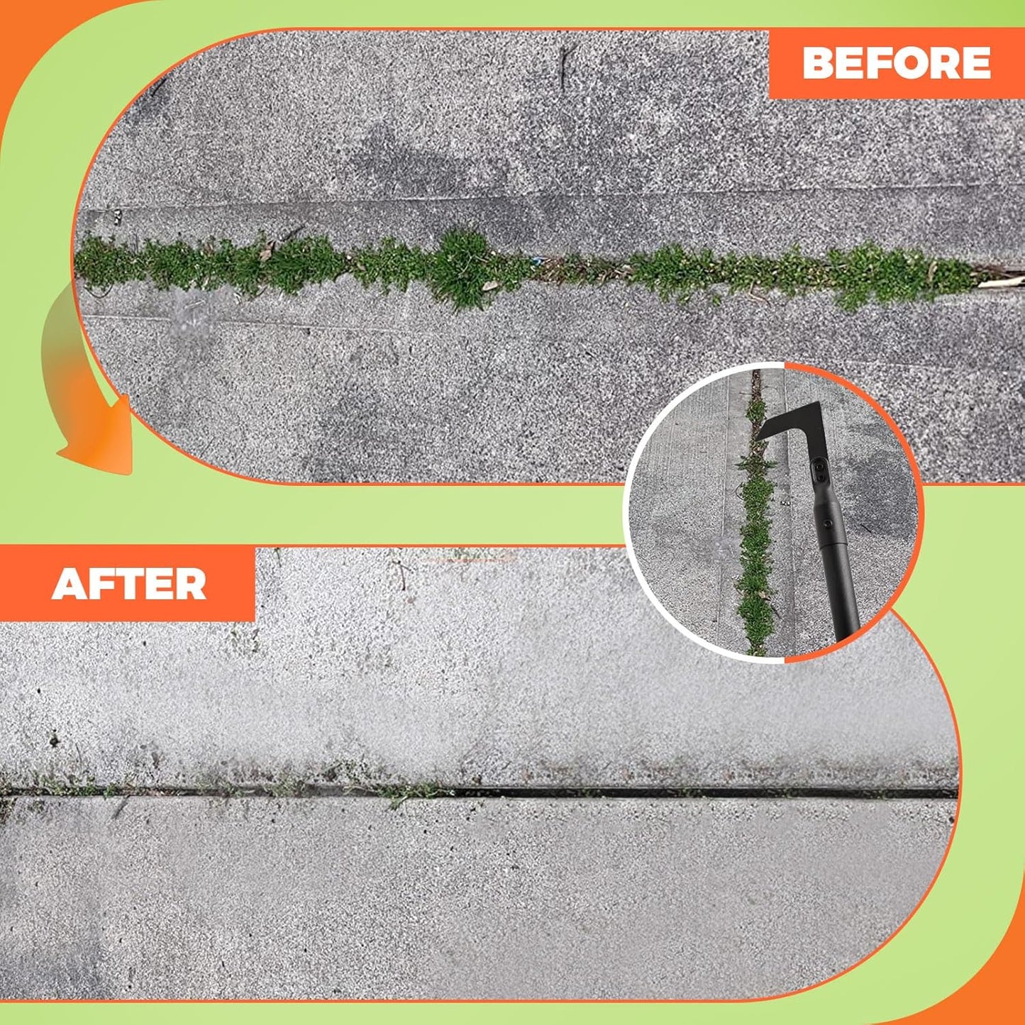 Crack Weeder 43.7" Long Handle Manual Crevice Weeding Tool Weed Puller Tool Durable Weed Remover for Sidewalks, Pavers, Deck Boards, Narrow Wall Gaps