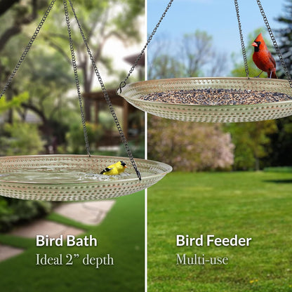 Good Directions Hanging Blue Verde Copper Bird Bath for Outside Backyard, Outdoor, Patio, Garden, Birdbath Feeder Gift for Bird Lovers Watchers, Large 18" Blue Verde Copper