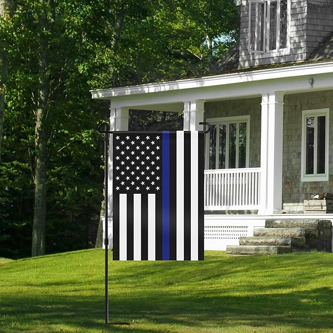 HOOSUN Double Sided Thin Blue Line American Police Garden Flag, USA United States Decorative Garden Flags - Weather Resistant & Double Sided - 12.5 x 18 Inch