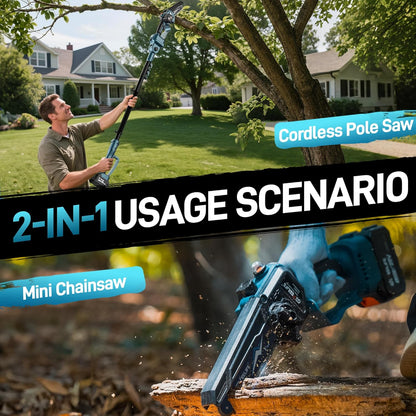 GEVEELIFE 2-in-1 Electric Pole Saw, Cordless Pole Saw & 6 Inch Brushless Mini Chainsaw with 2x 4.0Ah Battery, Pole Saws for Tree Trimming, 15-Foot Reach Extension Pole for Tree Branches Wood Cutting