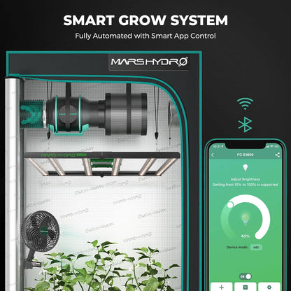Mars Hydro 4x4 Smart Grow Tent Kit Complete System with Smart Controller 43,480W FC-E4800 Dimmable Light 2646Pcs LED,48"x48"x80" 1680D High Reflective Mylar,6inch Smart WiFi Control Ventilation Kit