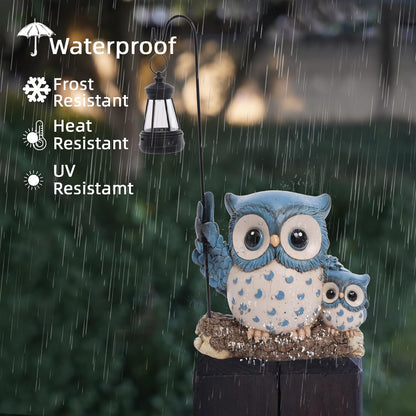 Garden Statues Owl with Solar LED Lantern, Resin Solar Garden Decor for Outside, Yard Decorations Outdoor for Patio, Porch, Balcony, Lawn Ornaments, House Warming Birthday Gifts for Mom Women Grandma