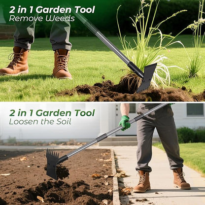 Walensee Weed Puller Tool with Long Handle, 64inch Manual Weeder Remover Tool, 7-Tines Weed Rake and 2-in-1 Hoe Garden Tool for Gardening, Uprooting Weeding Pull for Yard, Lawn, Patio and Garden