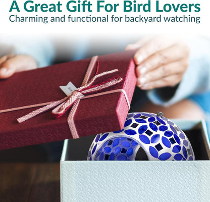 Sunnydaze 6-Inch Glass Mosaic Hanging Bird Feeder for Outdoors - Fly-Through Wild Bird Feeder - Lavender Mosaic