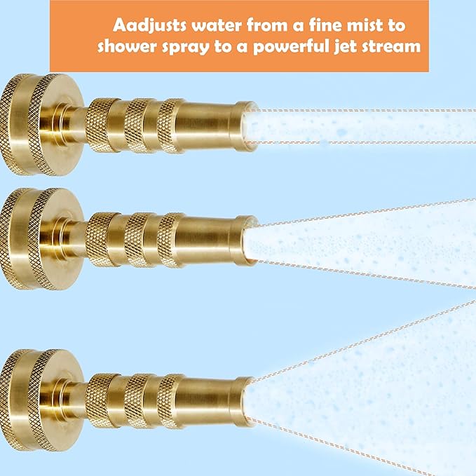ATDAWN Brass Hose Nozzle, Heavy-Duty Brass Adjustable Twist Hose Nozzle, 2 Pack (3")