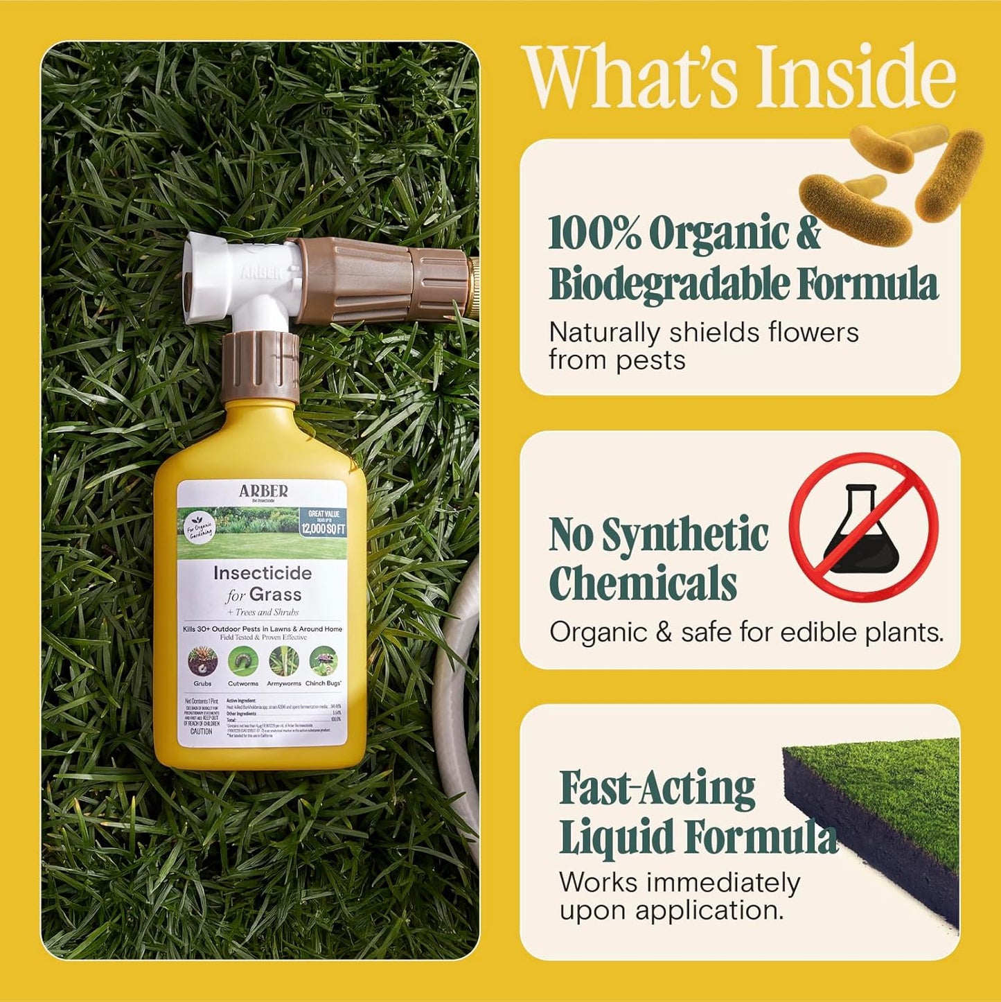 Organic Insecticide for Lawns, Trees & Shrubs – 16oz Ready-to-Spray – Lawn Insect Killer for Grubs, Armyworms & Beetles – Gentle on Grass, People & Pets – Outdoor Bug Spray for Lawn Yard Pest Control