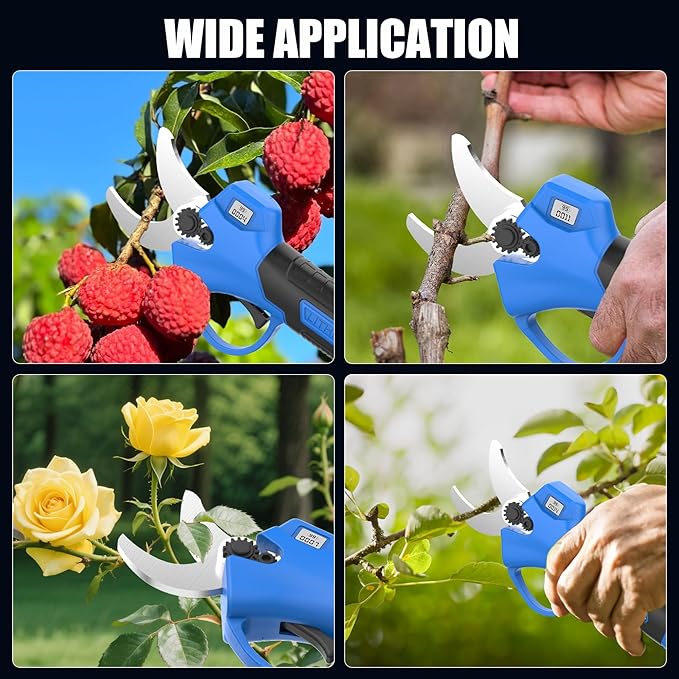 AZZUNO 20V Cordless Electric Pruning Shears: 1.1 Inch Brushless Pruner with LCD Display & SK5 Blades, Portable Branch Cutter for Gardening Tree Trimming (2Pcs 2.0Ah Batteries and Charger Included)