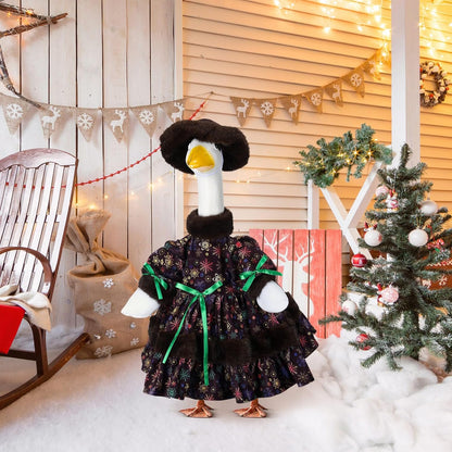 Suzile Christmas Porch Goose Outfit Winter Costume for 23" High Cement or Plastic Goose Clothes for Yard Lawn Outdoor Garden Patio Concrete Duck Statue for Winter Snowflake Xmas Dress Holiday Decor