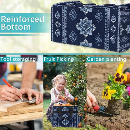 Westward Floral Gardening Tool Bag,Heavy Duty Garden Tote Bag,Portable Oxford Gardening Storage Basket Organizer Handbag with Pockets Handle,Hand Tools Gifts for Outdoor Garden Lawn Yard