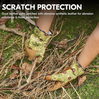 Vgo... 1Pair Gardening Gloves for Women, Goatskin leather Thorn Proof Working Gloves for Weeding, Digging, Raking, Pruning and Planting,Touchscreen (S,Light Green,GA7471)