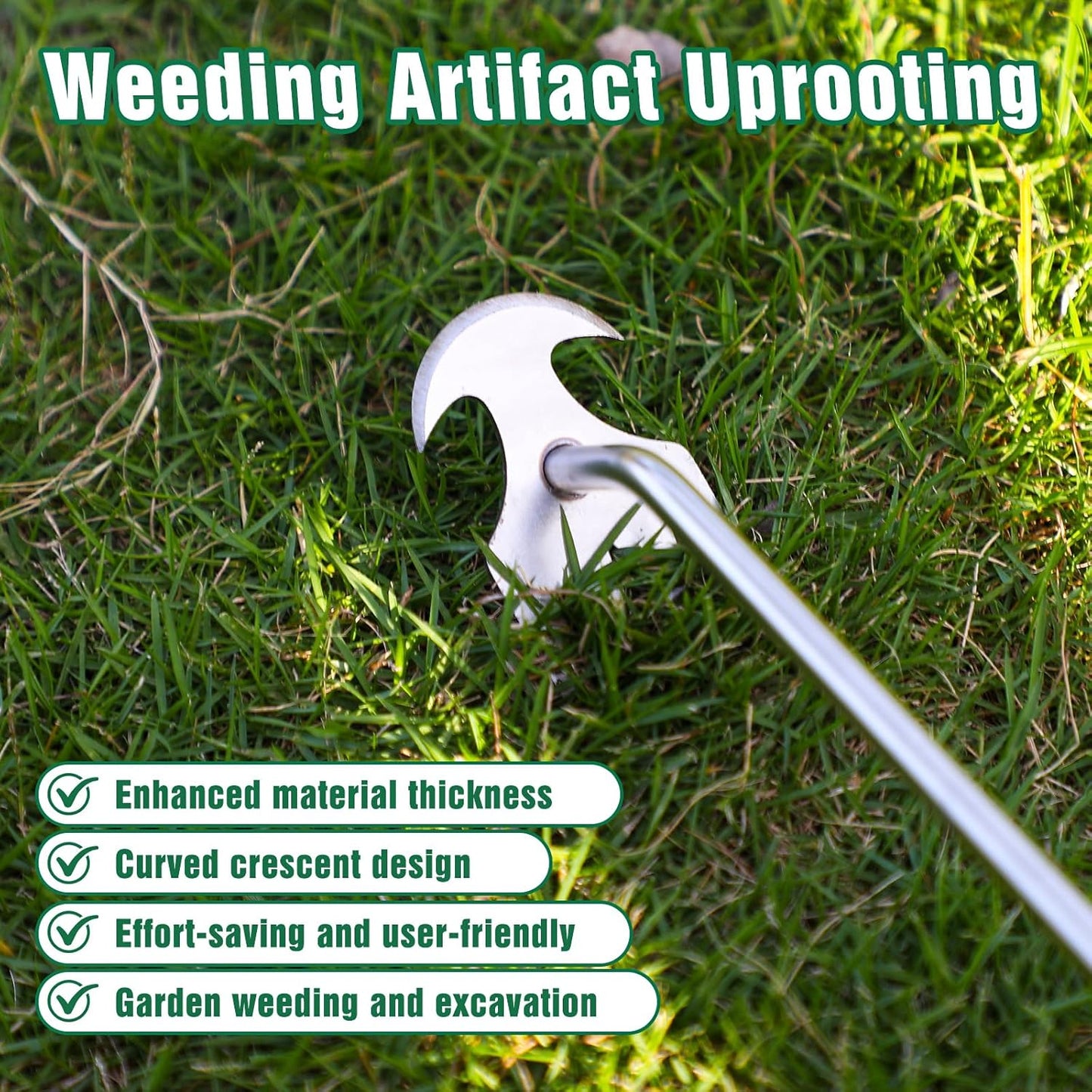 Weed Removal Tool, 2025 New Garden Weeding Tools Manganese Steel Hand Weeder Tool with Handle, 4 Teethes Dual Purpose Manual Weeders Tool Weed Pulling Tool for Garden19.6inch